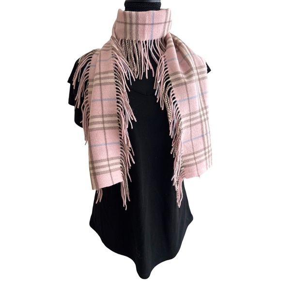 Burberry London | Light Pink Nova Check Fringe “Happy” Scarf | 100% Cashmere - Picture 2 of 4
